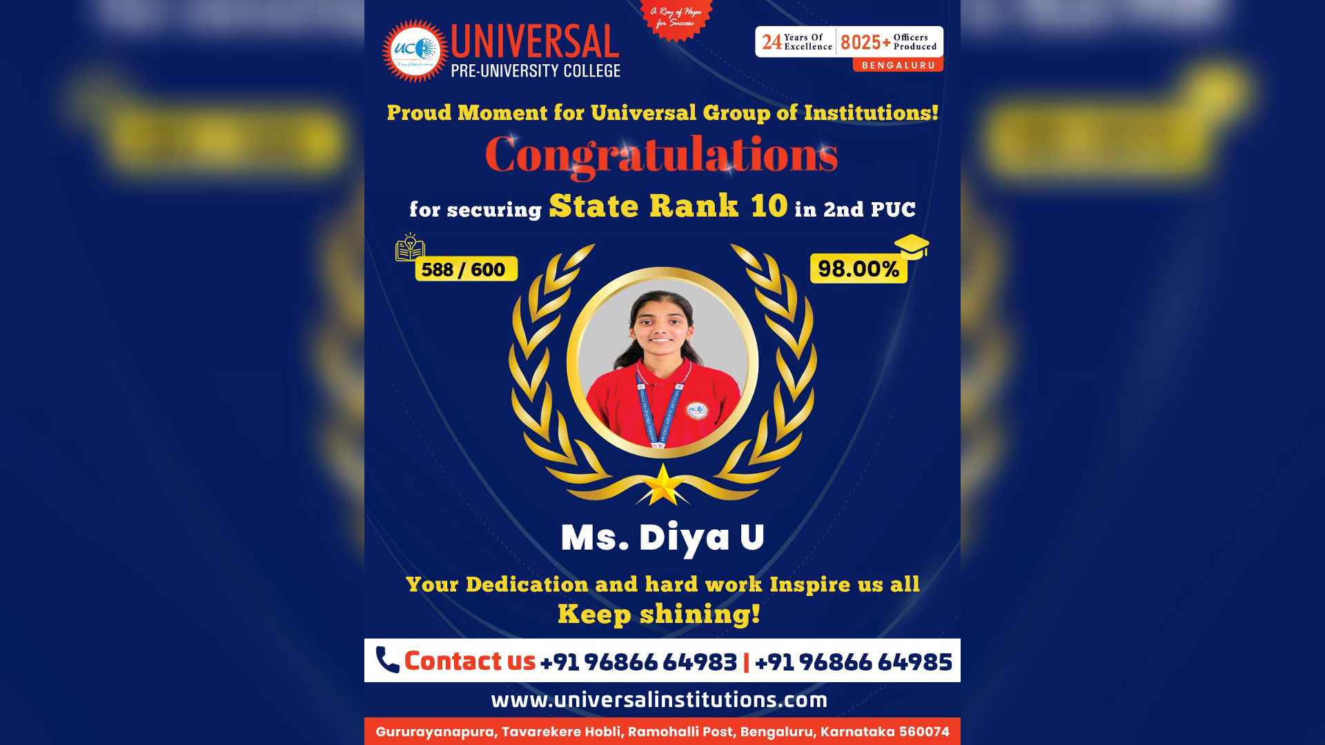 Diya U – State Topper